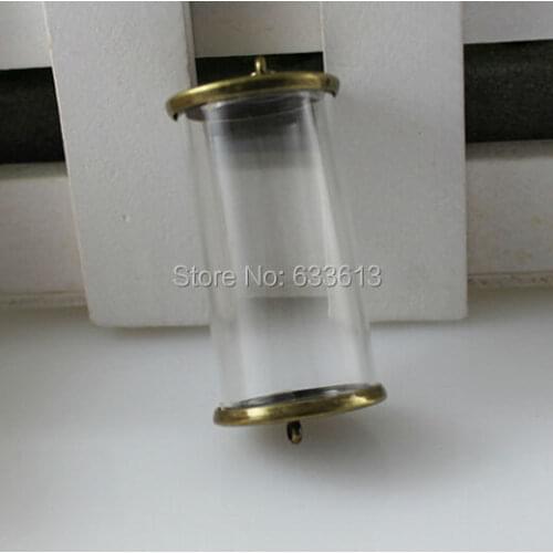 New 30sets/lot 28*12mm long tube glass globe & bronze color cover button set (no filler) glass wish bottle sweater pendants
