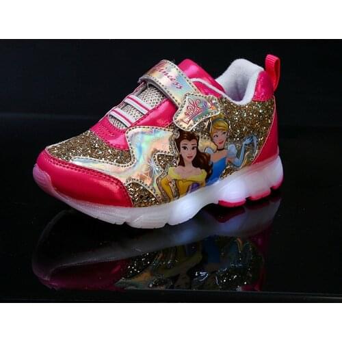 Disney new children casual shoes autumn and winter girls sports shoes cartoon princess LED lights girls running shoes