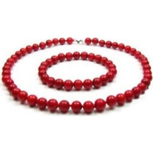 New hot 6-7mm Real Japan Red Coral Round Beads Jew elry Necklace Bracelet Set AAA Grade