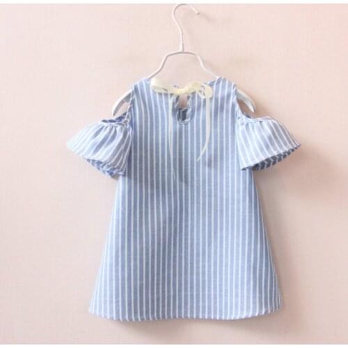 New Arrivals Spring and Summer 2018 Striped Cotton Shoulder Strap A Dress for Baby Girls