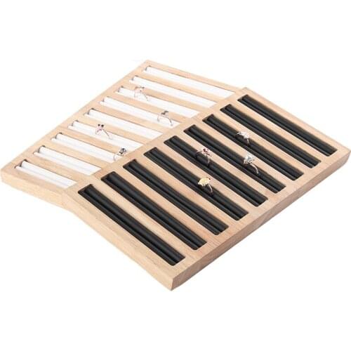 Fashion Wooden Rings Display Tray Jewelry Display Stand Black/ White PU Leather Rings Storage Tray Organizer 28.5cm*15cm*1.7cm