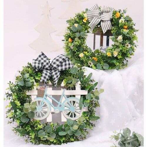 Festival Simulation Spring Wreath Plant Bicycle American Garden Wooden Window Wall Door Hanging Pendant Party Home Decoration