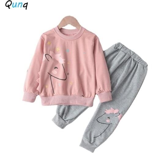 Qunq Spring Fall Girls Clothes 1 2 3 4 5 Year Littler Kids Suits Long Sleeve Sweatshirts Pant Toddler Children Clothing Set