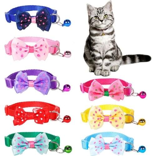 Velvet Cat Collar Solid Color Bowknot Kitten Puppy Collars with Bell Adjustable Safety Buckle Cats Bow Tie Pet Accessories 8PCS
