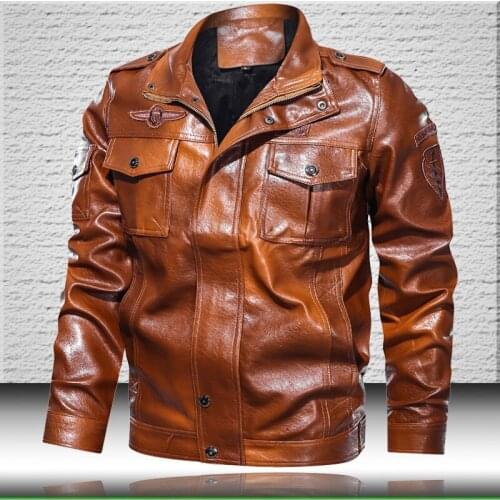 Stand Collar Mens Leather Jacket 2021 Vintage Leather Jacket Men Winter Fleece Coats Casual Bomber Faux Leather Jackets for Men