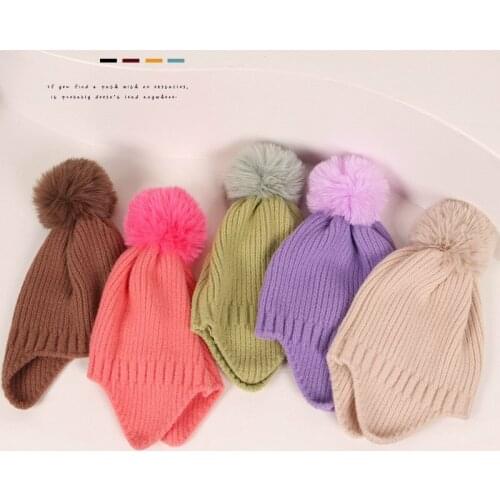 2021 Lovely Kids Woolen Hat Unisex Solid Color Knitted Hat Earmuffs Hat Beanie for Autumn Winter