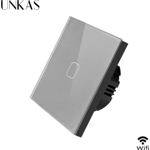 UNKAS EU/UK WIFI Smart Touch Switch APP Wireless Remote Light Wall Switch Crystal Glass Panel Works With Alexa / Google Home