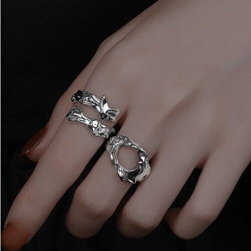 A Girl' Vintage Irregular Tin Foil Adjustable Index Finger Rings For Women Chunky Narrow Bling Girl Geometric Jewelry Gifts