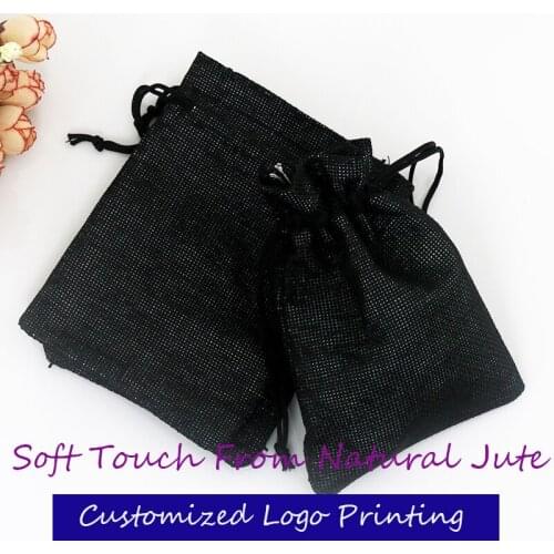 10 PCs Vintage Drawstring Jewelry Gift Packaging Bags Black Linen Pouches Jute Case Wedding Favor Holder 13x18cm