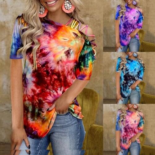 Summer T Shirt Women 2021 hot style Europe dye printing off-the-shoulder sexy female T-shirt short sleeves Tee Tshirts CKX9670