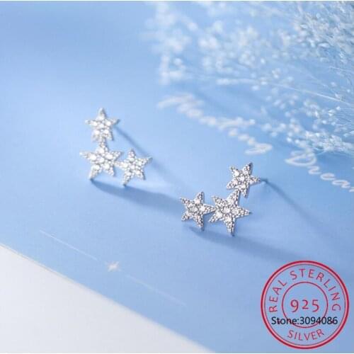925 Sterling Silver Korean Version Simple Star Combination Stud Earrings Women Fashion Temperament Student Party Jewelry