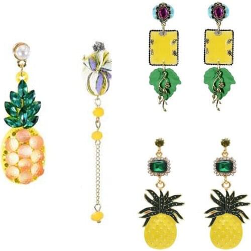 Hot sale Summer Fruit Pineapple Crystal Drop Dangle Earrings for Women Boho Rhinestone Statement Earring Fashion Jewelry Bijoux
