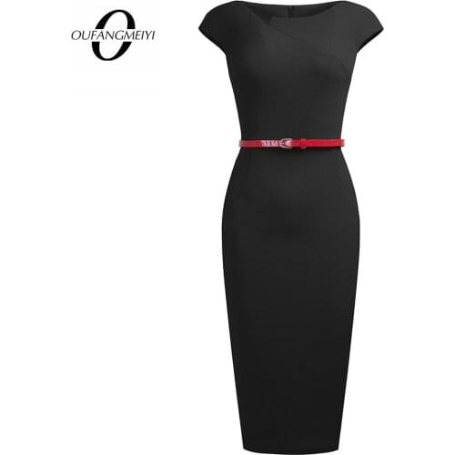 Women Wear to Work O-Neck Bodycon Elegant Brief Solid Color Charming Pencil Dress EB589