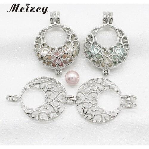 10pcs Hollow Dangle Heart Flower Pearl Cage Pendant Essential Oil Diffuser Bead Cage Lockets Necklace Charms for Oyster Pearl