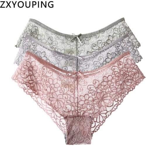 3Pcs Hollow Out Briefs Women Underwear Low Rise Lace Sexy Panties Seamless Breathable Lingerie Femme Culotte Plus Size M-XXL New