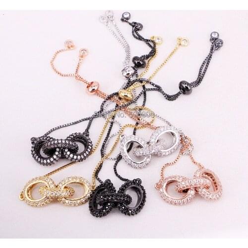 6PCS ZYZ-B6031 Trendy 3-circle Link Bracelet Pave CZ Chain Bracelet Adjustable Female Party Jewelry
