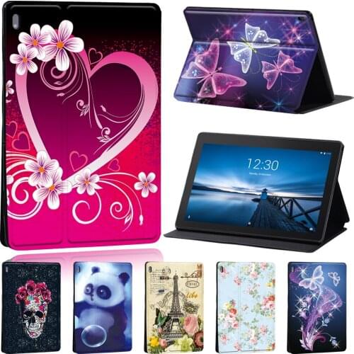 Case for Lenovo Tab E10 10.1 Inch/Tab M10 10.1 Inch Anti-Fall Printing PU Leather Tablet Stand Shell Cover + Free Stylus
