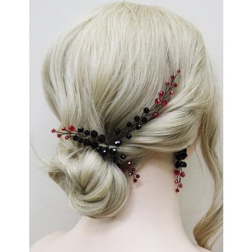 Black Red Crystal Hairpins Hair Clips Bridal Tiaras Hair Decoration Bridesmaid Hair Accessories Earrings set Party Hair Jewelry