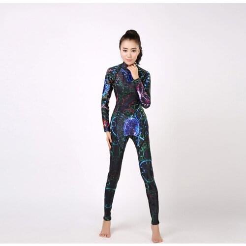 2017 Hip Hop Style Printing Wetsuit Sun UV Protection One Piece Wet Suit Woman Long Sleeve 3mm Neoprene Surf Diving Suits