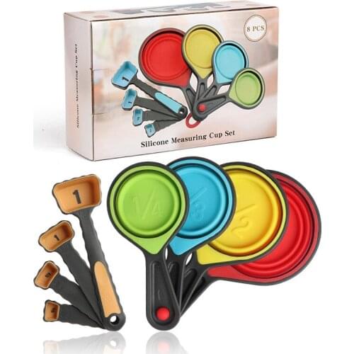 Hot Sale Silicone Measuring Spoons 4/8 Pcs Measuring Cup Sets Kitchen Cooking Tools Baking Accessories Kits