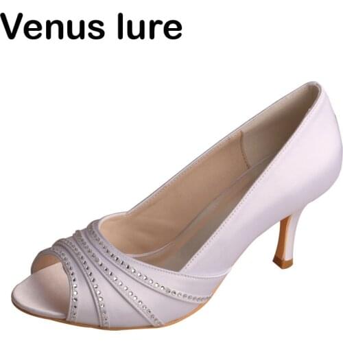 Top Selling Crystal Size 38 Wedding White Heels Open Toe Ladies Pumps
