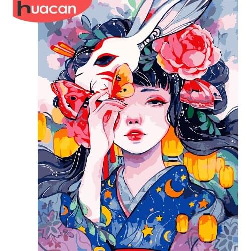 HUACAN DIY Oil Painting By Numbers Girl Cartoon HandPainted Kits Drawing Canvas Pictures By Numbers Portrait Home Decor Gift