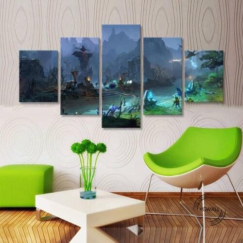 DOTA2 Heroes Middle Map Battle Wall Art Canvas Paintings 5 Pieces Pictures Prints Home Decor Poster For Living Room