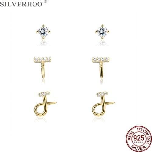 SILVERHOO 925 Sterling Silver Trendy Distortion Nails Tiny Stud Earrings Sets For Women Luxury Gold Color Jewelry Ear Studs
