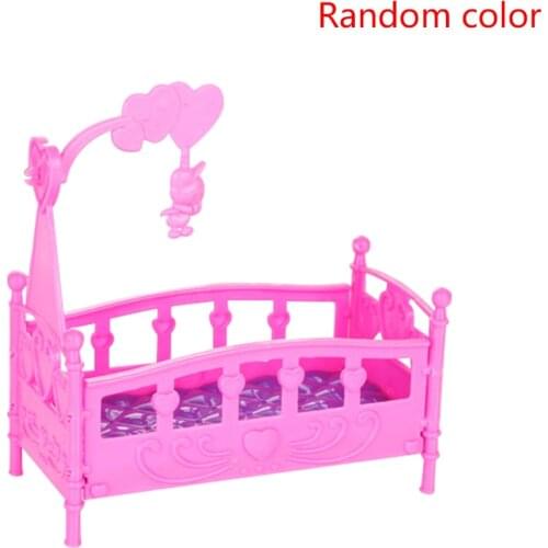 Hot Sale 1PC Mini Cradle Bed Doll House Toy Furniture Dollhouse Accessories Plastic Miniature Girls Toy Random Color