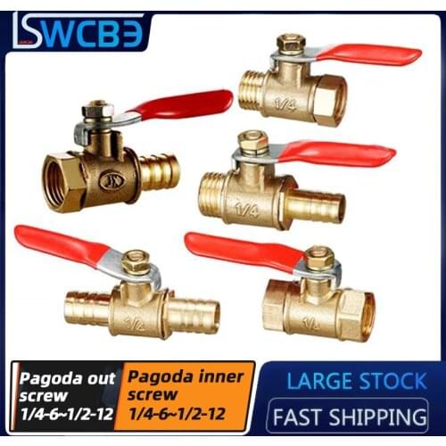 Copper ball valve 3/1/2 points double inner wire pagoda inner and outer wire red handle switch valve 6 8 10mm water pipe
