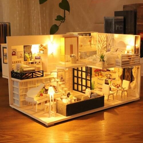 DIY DollHouse Kit Wooden Dolsl Houses Miniature Dollhouse Dolls For Children Kit House Furniture Gift Miniature Toys Handmade