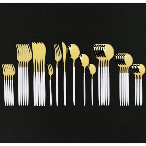 36Pcs White Gold Cutlery Set Stainless Steel Dinnerware Set Knife Fork Spoons Tableware Set Home Kitchen Flatware Silverware Set