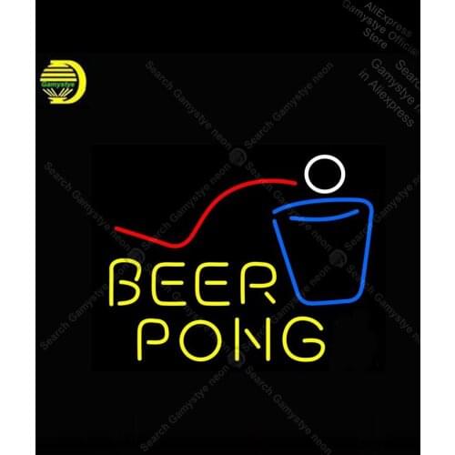Neon Sign for Beer Pong Neon Bulb sign handcraft Beer bar club pub glass Pet Shop Sign neon sign open Recreation Room Light Sign