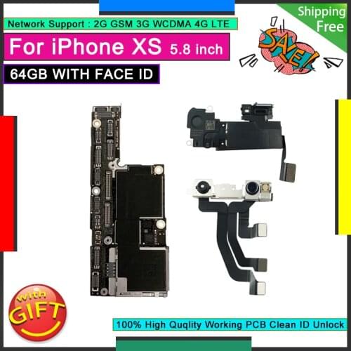 Original Motherboard Free iCloud Logic Board For IPhone XS 64GB WITH Face ID Factory Unlocked Mainboard Good Working Plate