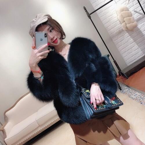 Coat Women Clothes Real Korean Vintage Long Sleeve Fur Jacket Winter Warm Short Overcoat Manteau Femme Hiver ZL705