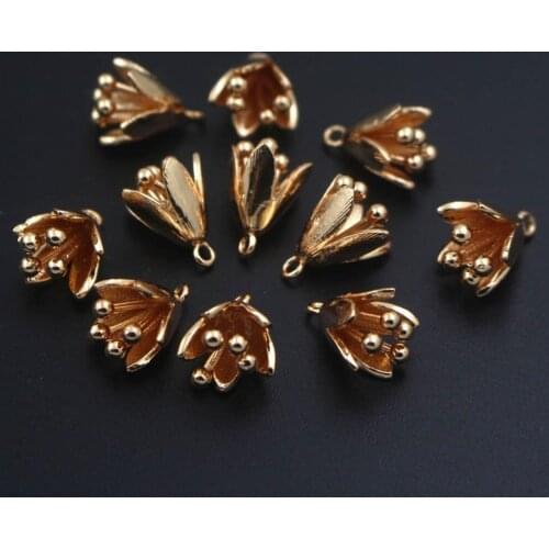 20pcs Brass Casted Bellflower Pendant Charms High Quality Gold Silver Color DIY Women Hair Head Jewelry Accessories
