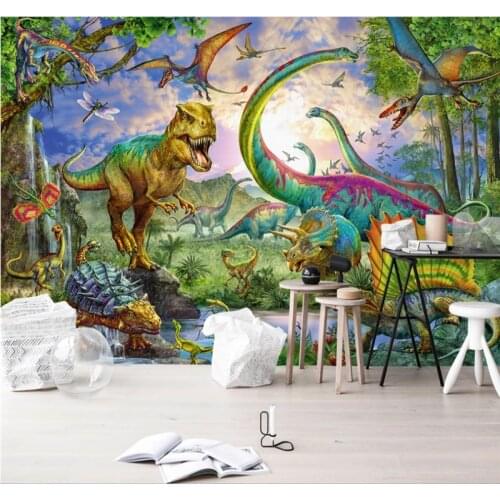Custom 3D wallpaper mural hand-painted Jurassic Park dinosaur Tyrannosaurus pterosaur interior decoration painting