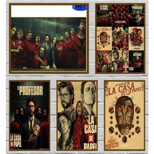Retro La Casa De Papel Money Heist Posters Kraft Paper TV Play Vintage Poster Decor Art Painting Cafe Wall Sticker 42X30cm