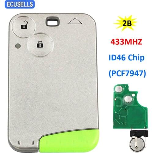 2 Button Keyless Entry Smart Card Remote Smart Car Key 433MHZ ID46 PCF7947 Chip for Renault Laguna Espace Vel-Satis Insert Key