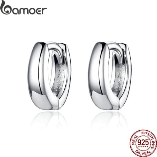 BAMOER 2019 New 925 Sterling Silver Polishing Tiny Circle Hoop Earrings for Women and Men Korean Style Fine Jewelry SCE552