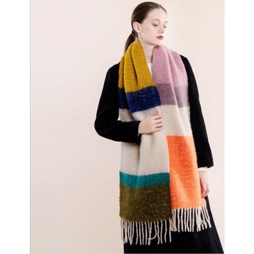 Winter Scarf Women Cashmere Warm Pashmina Print Foulard Female Scarves Wraps Thick Soft Bufanda Striped Shawl Long Stole New