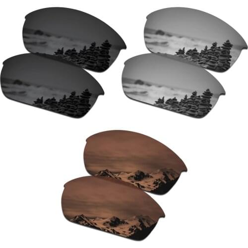 SmartVLT 3 Pairs Polarized Sunglasses Replacement Lenses for Oakley Flak Jacket Stealth Black & Silver Titanium & Amber Brown