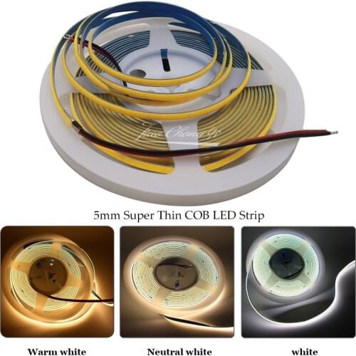 DC12V 5mm Super Thin COB Strip 384LEDs/m Soft Flexible LED Light Bar Warm Cold White for Decor Lighting 3000K 4000K 6000K
