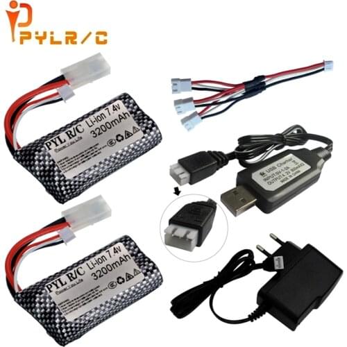 In stock (Tamiya 2P Plug) 7.4V 3200mAH 18650 25C Li-ion Batery With Charger For RC Helicopter Car Tank Boat Toys 2S 7.4V battery