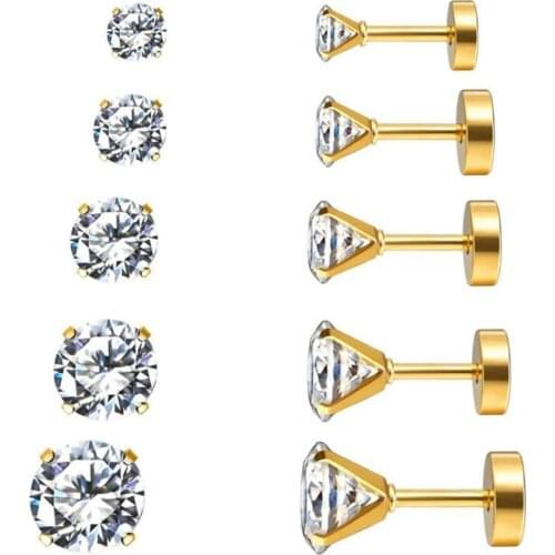 3-7mm Stainless Steel Shiny Crystal Stud Earrings For Women Men Zircon Ear Piercing Studs Surgical Jewelry