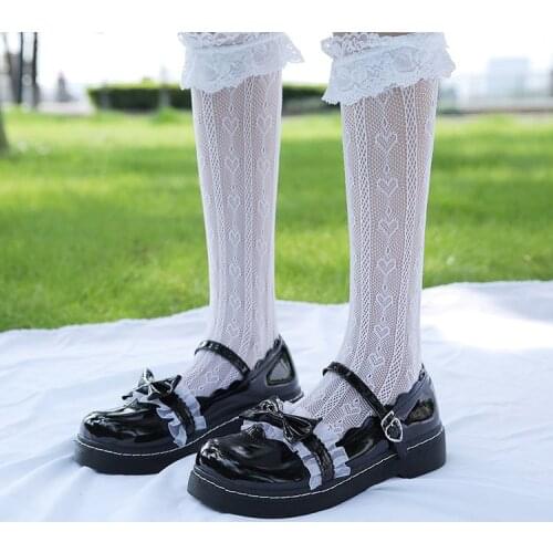 Japanese Girls Lolita Shoes Kawaii Women PU Leather JK Uniform Lovelive Cosplay Lace Bow-knot College Students Loli Shoes