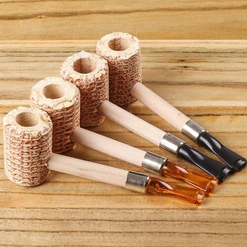 1PC Natural Corn Pipes Portable and Removable Tobacco Pipe Disposable Straight Type Creative Oval Medium Corn Pipe