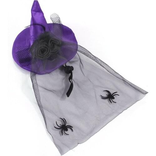 1Pcs Halloween Pet Hat Festival Spider Adjustable Cat Witch Hat Puppy Wizard Hat With Veil Pet Supplies Accessories Cat Favors