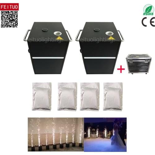 2pcs+Flight Case+4 Bags Powder 750w Wedding Cold Fireworks Firecrackers Remote Control Fireworks Firing System Sparkler Machine