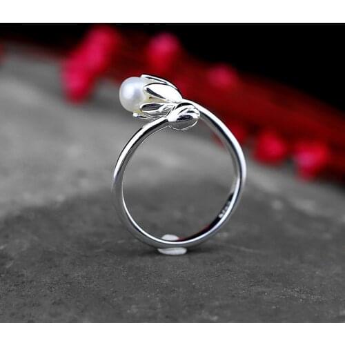 2018 New Natural Pearl Ring 100% 925 Sterling Silver Ring For Women, Elegance Fashion Adjustable Silver Ring Fine Jewelry Hot